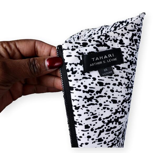 Tahari ASL Black Ivory "Bryant" Abstract Sheath Scuba Dress 14 NWT - Picture 5 of 9